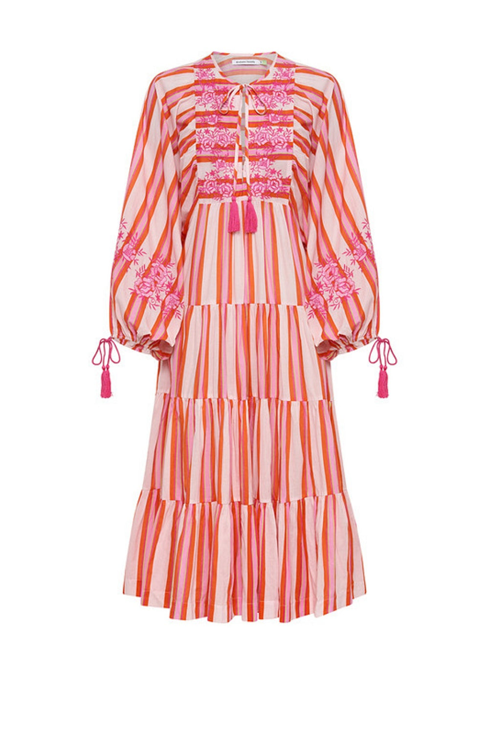 Bohemian Midi Dress - Pink Multicolor Stripe