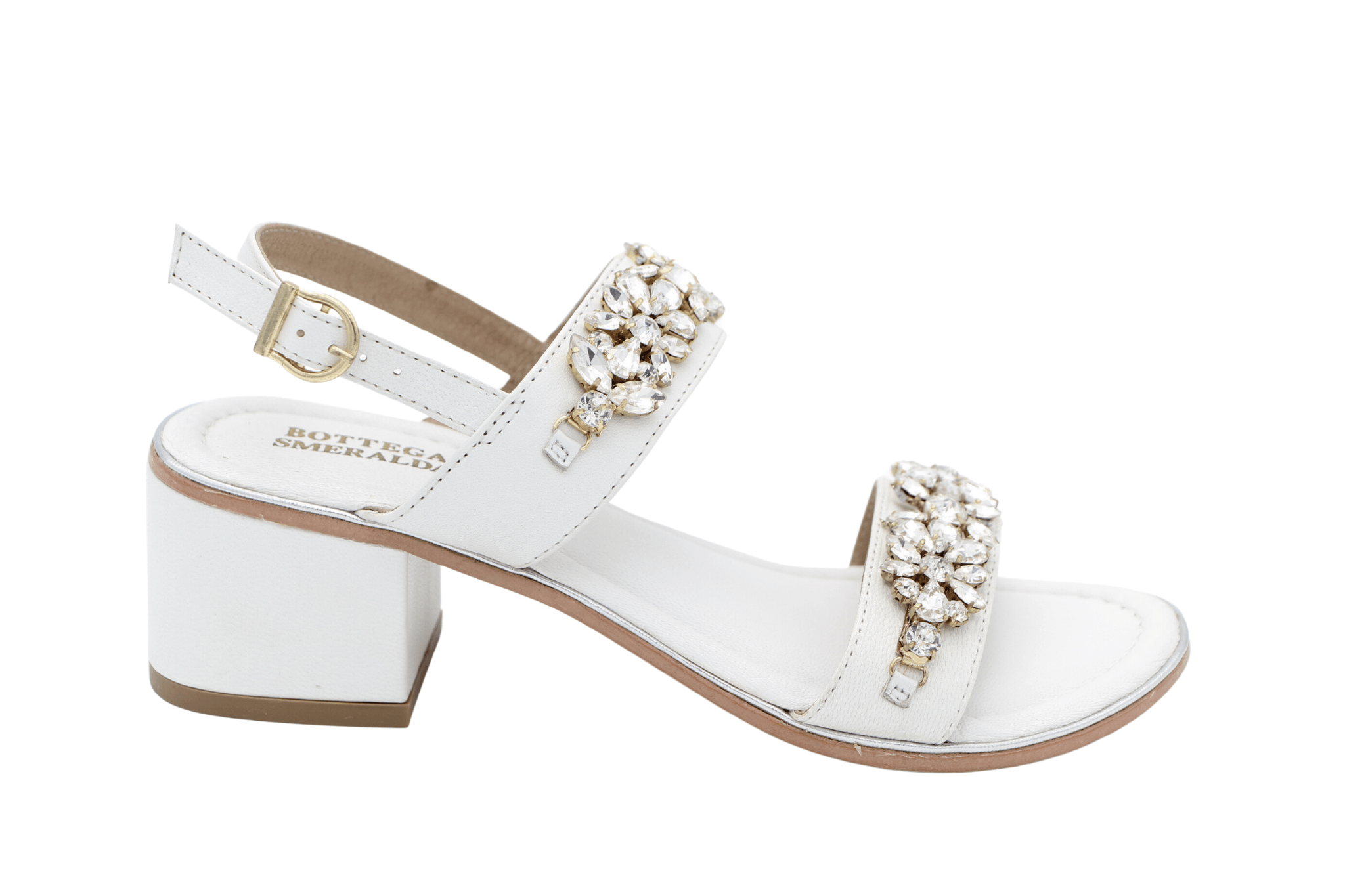 BOTTEGA White Embellished Block Heel Sandal