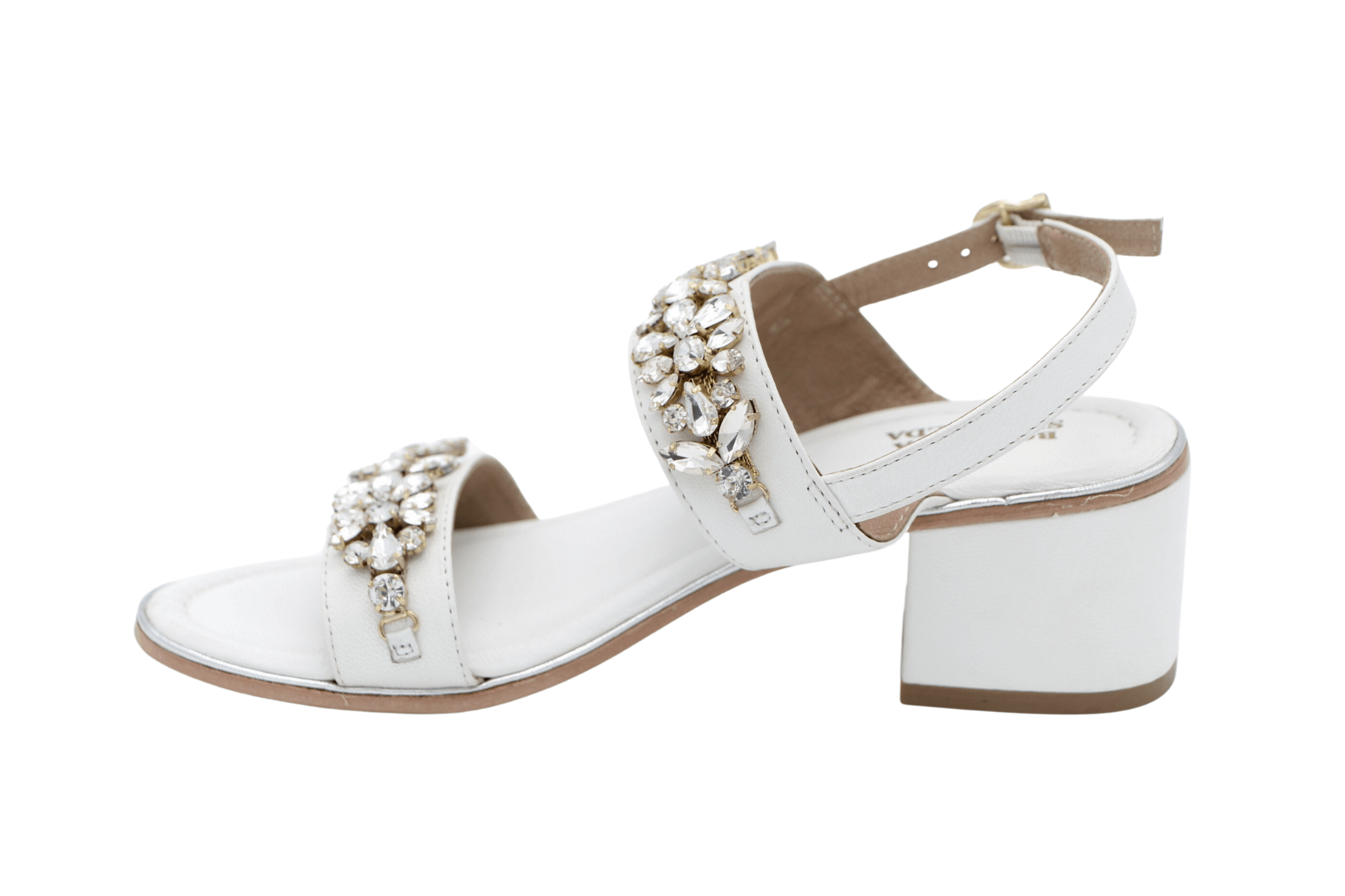 BOTTEGA White Embellished Block Heel Sandal