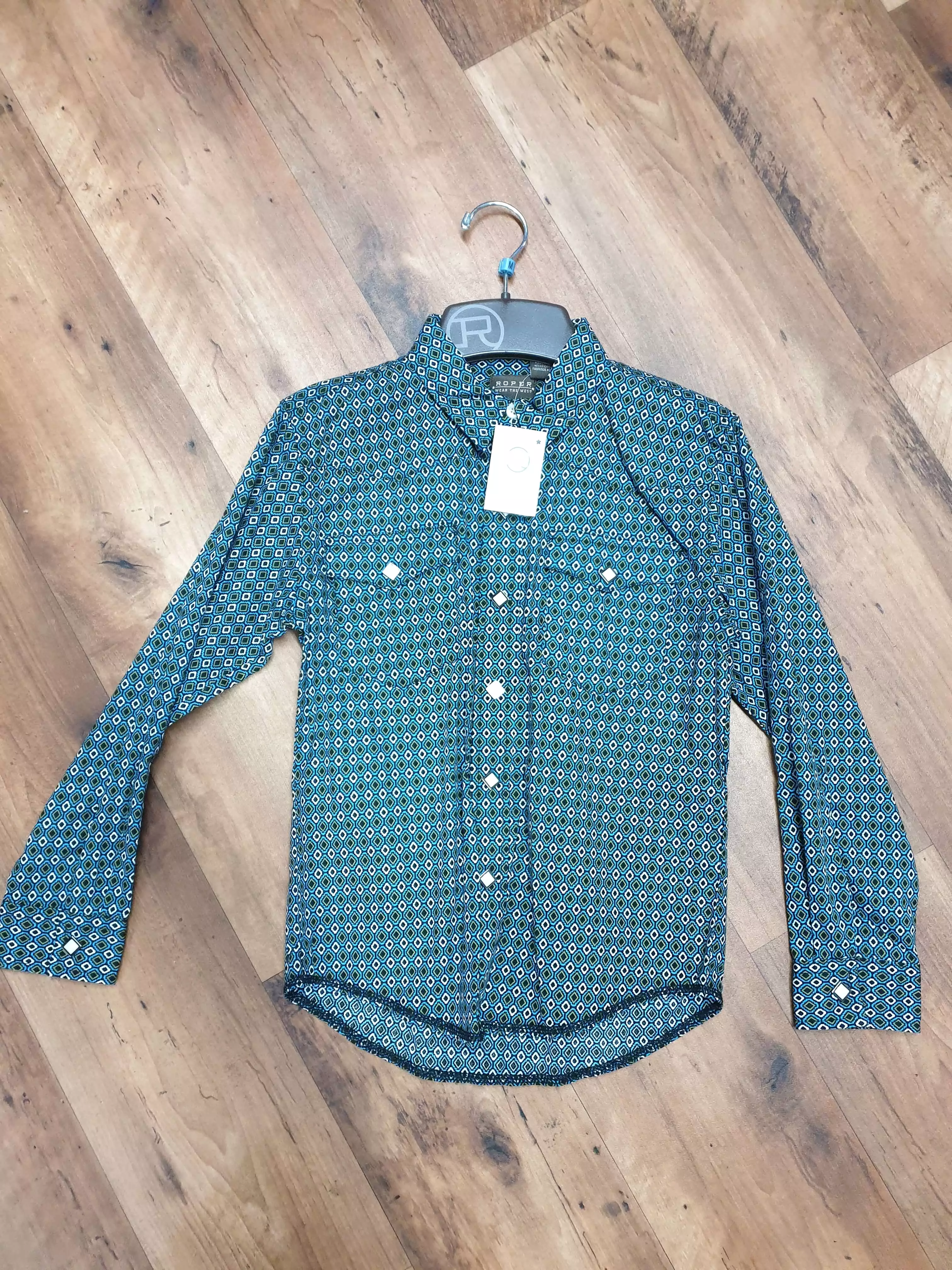 Boy's Green Western Style Long Sleeve Roper Shirt