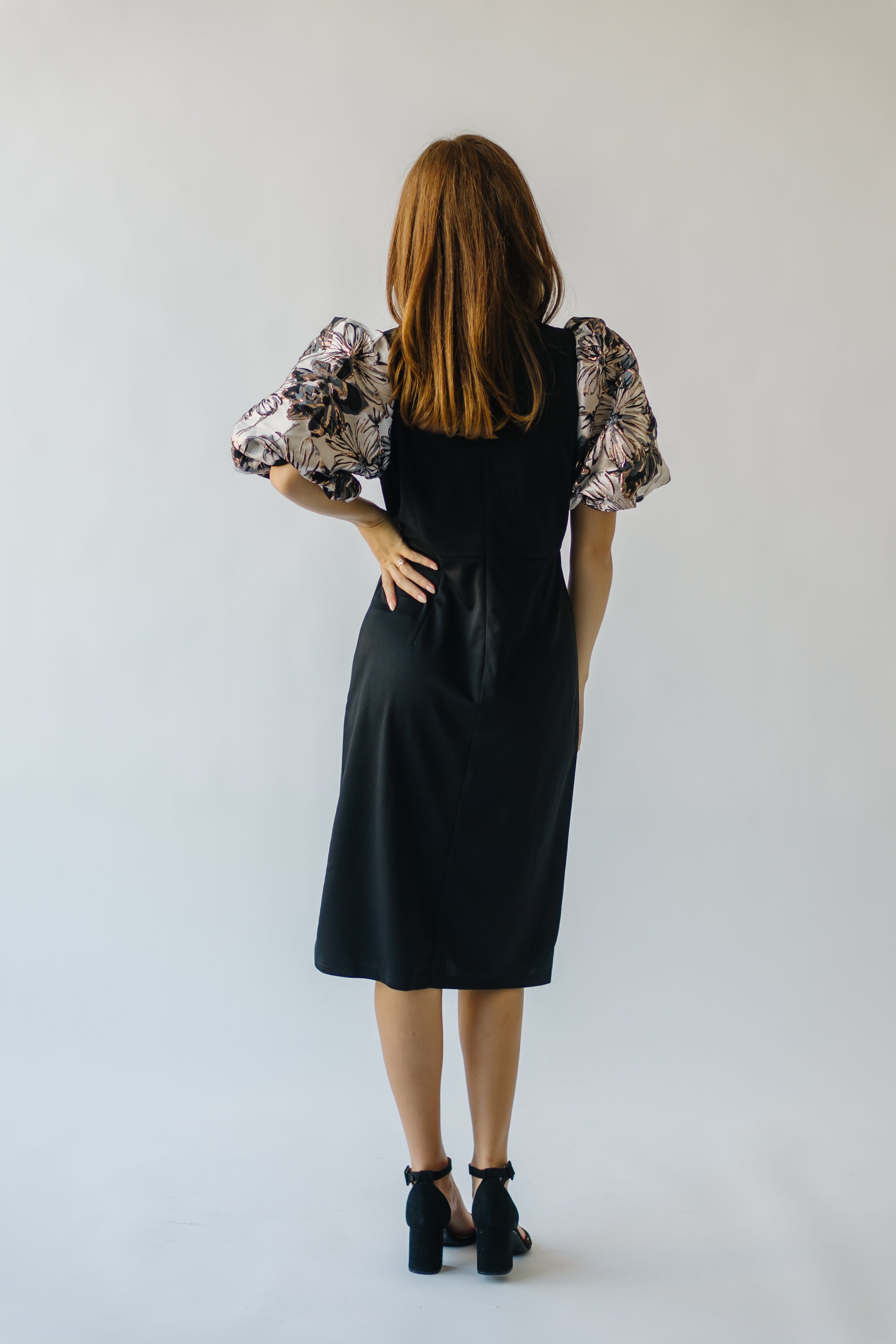 Brigston Black Patterned Puff Sleeve Dress