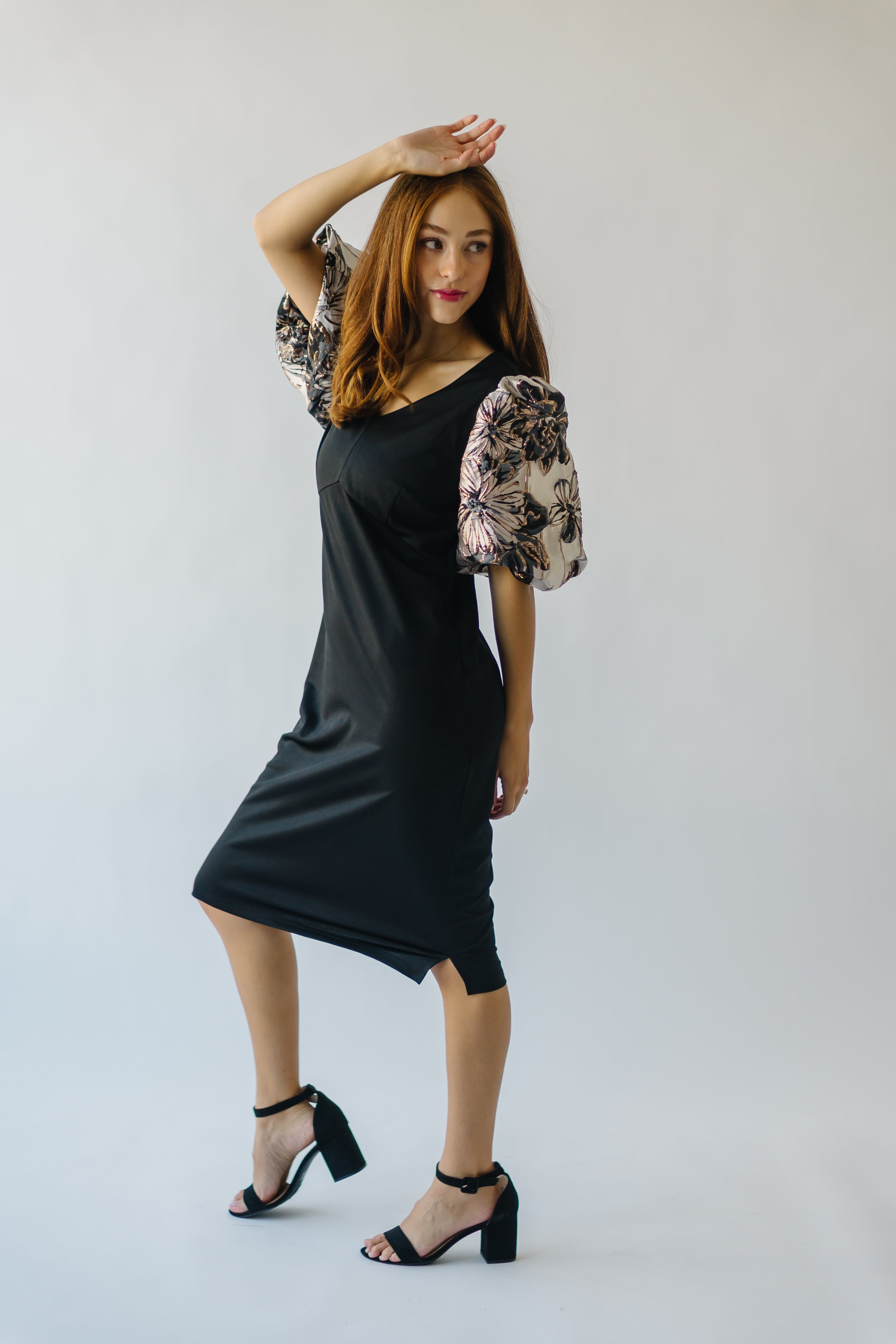 Brigston Black Patterned Puff Sleeve Dress