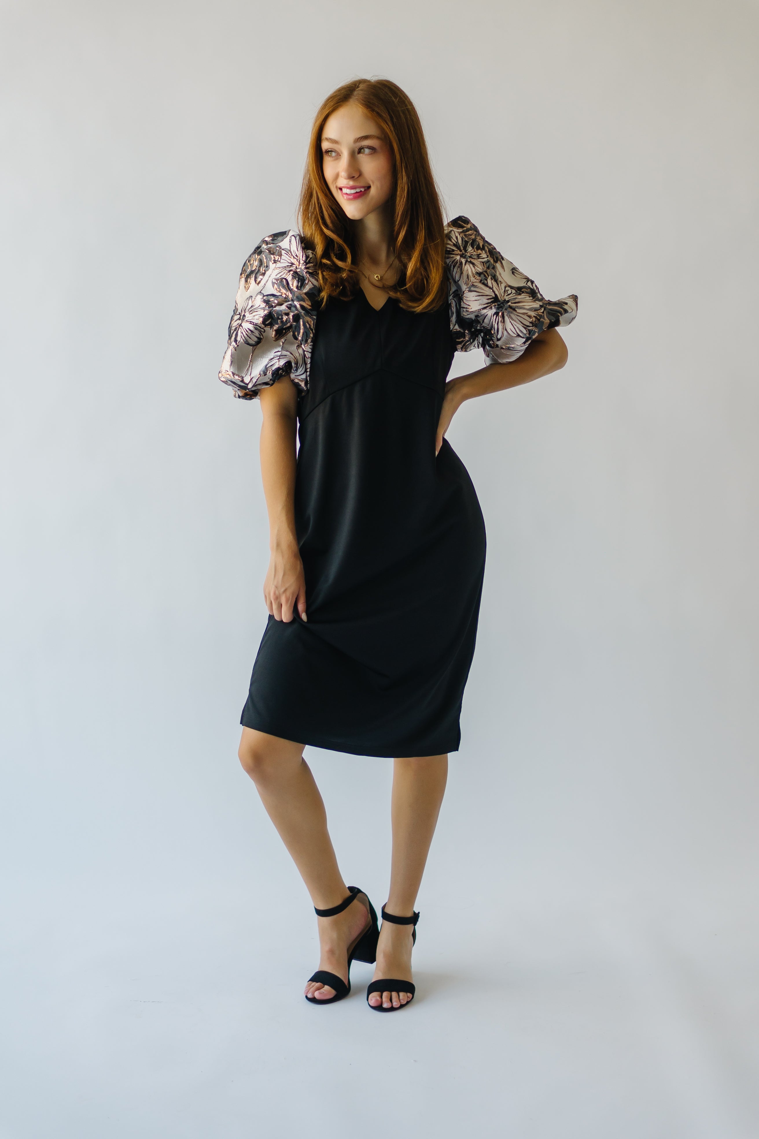 Brigston Black Patterned Puff Sleeve Dress