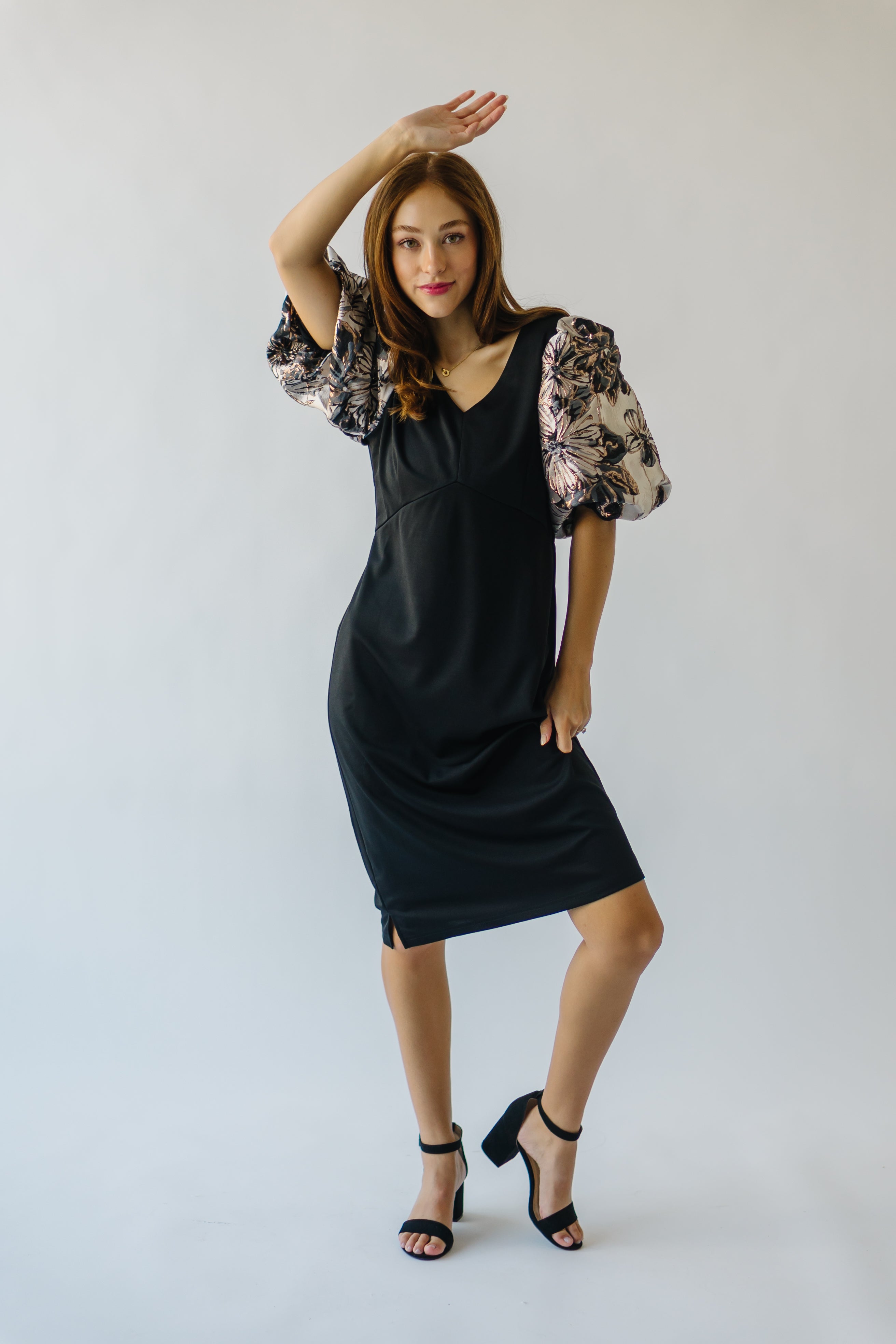 Brigston Black Patterned Puff Sleeve Dress