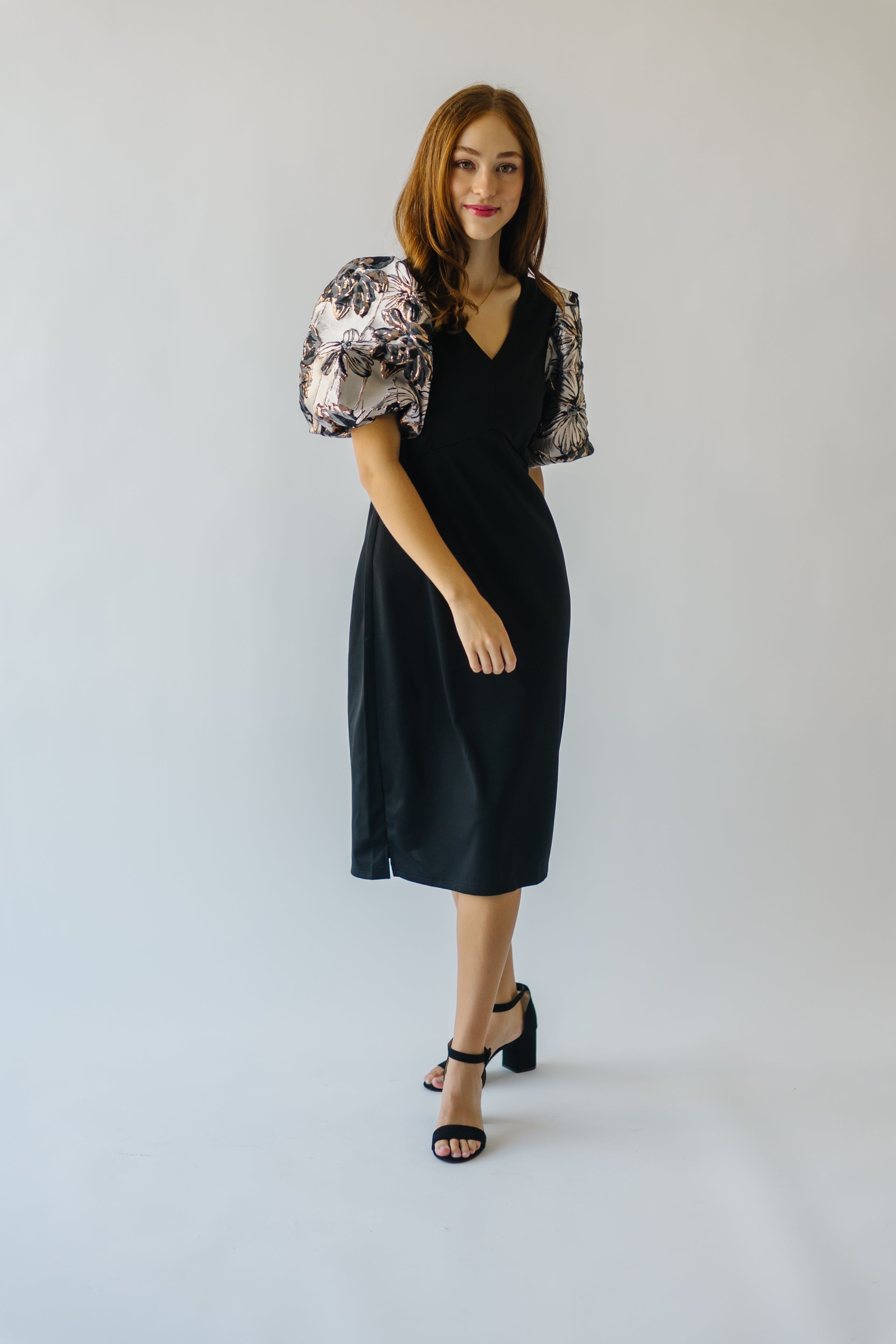 Brigston Black Patterned Puff Sleeve Dress