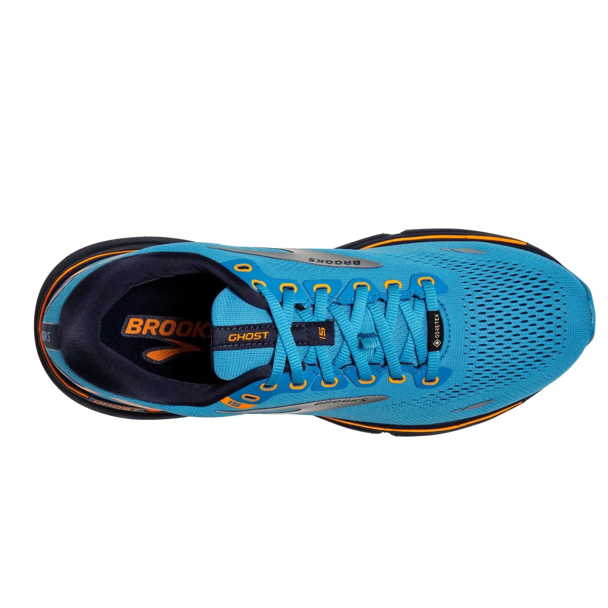 Brooks Men's  110394 480 Ghost 15 GTX Blue Peacoat Orange Cushion Neutral Waterproof Running Shoes