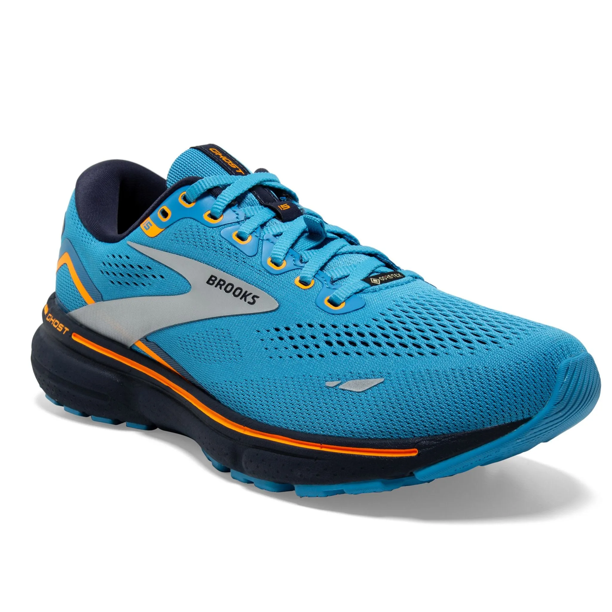 Brooks Men's  110394 480 Ghost 15 GTX Blue Peacoat Orange Cushion Neutral Waterproof Running Shoes