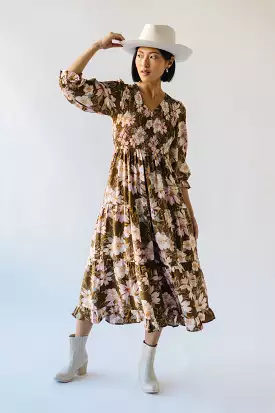 Brown Multi Meder Smocked Midi Dress