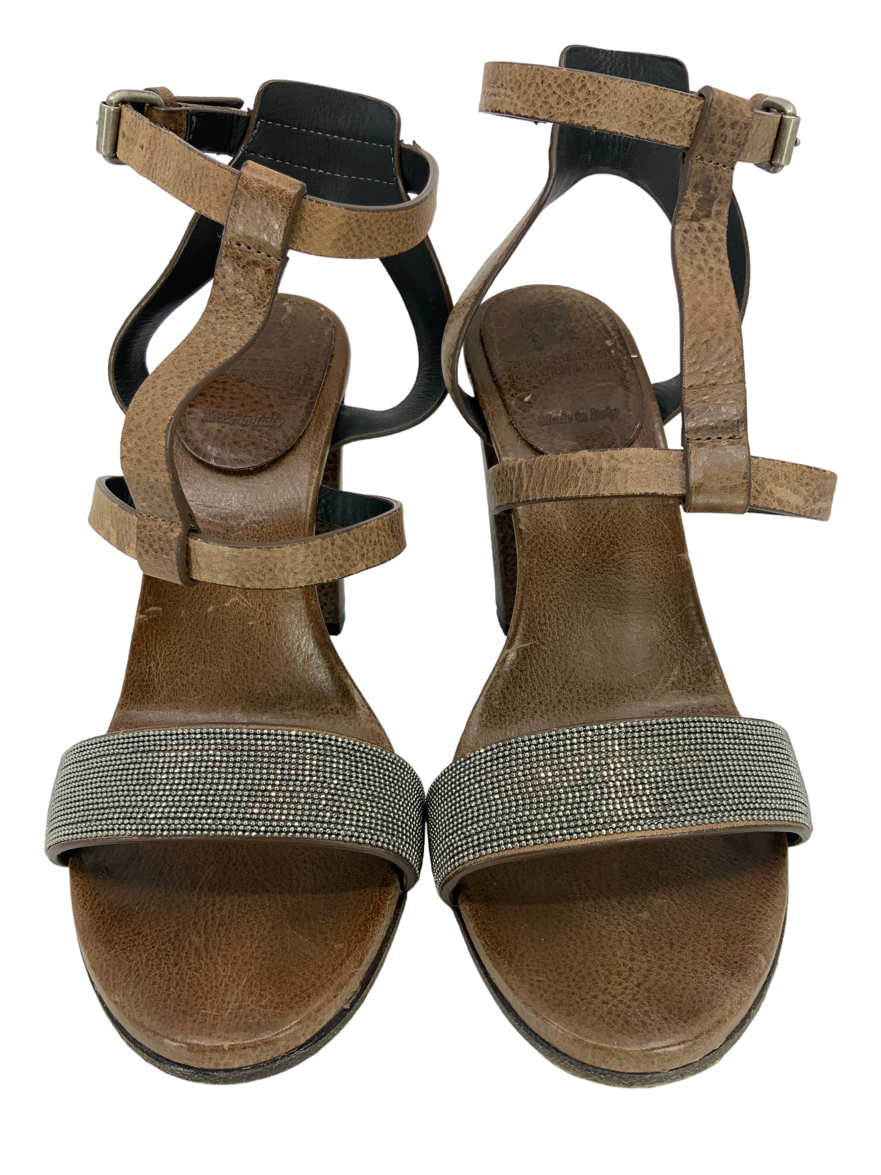 Brunello Cucinelli Monili T-Strap Sandals Size 8