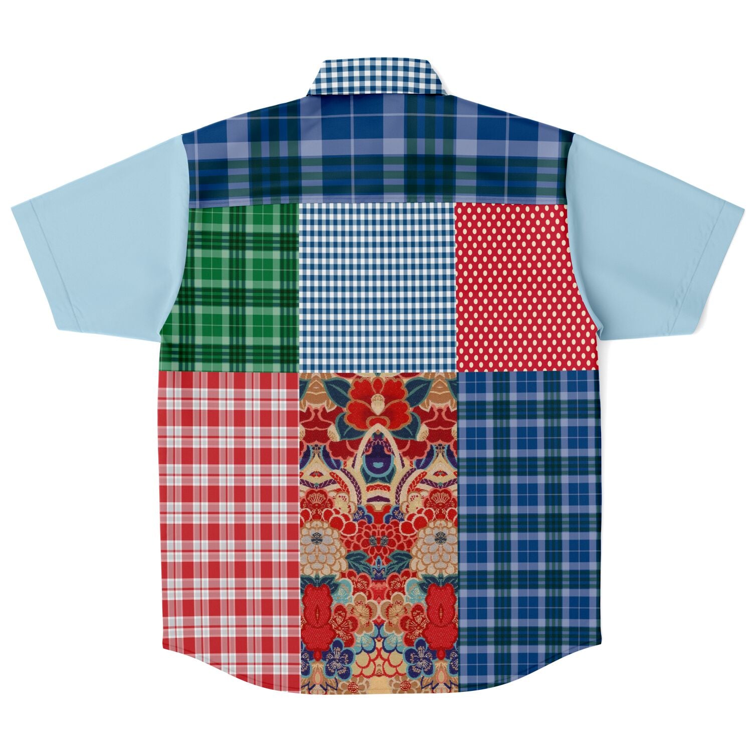 Busan Fleur Plaid Patchwork Shirt - Button Down Shirt