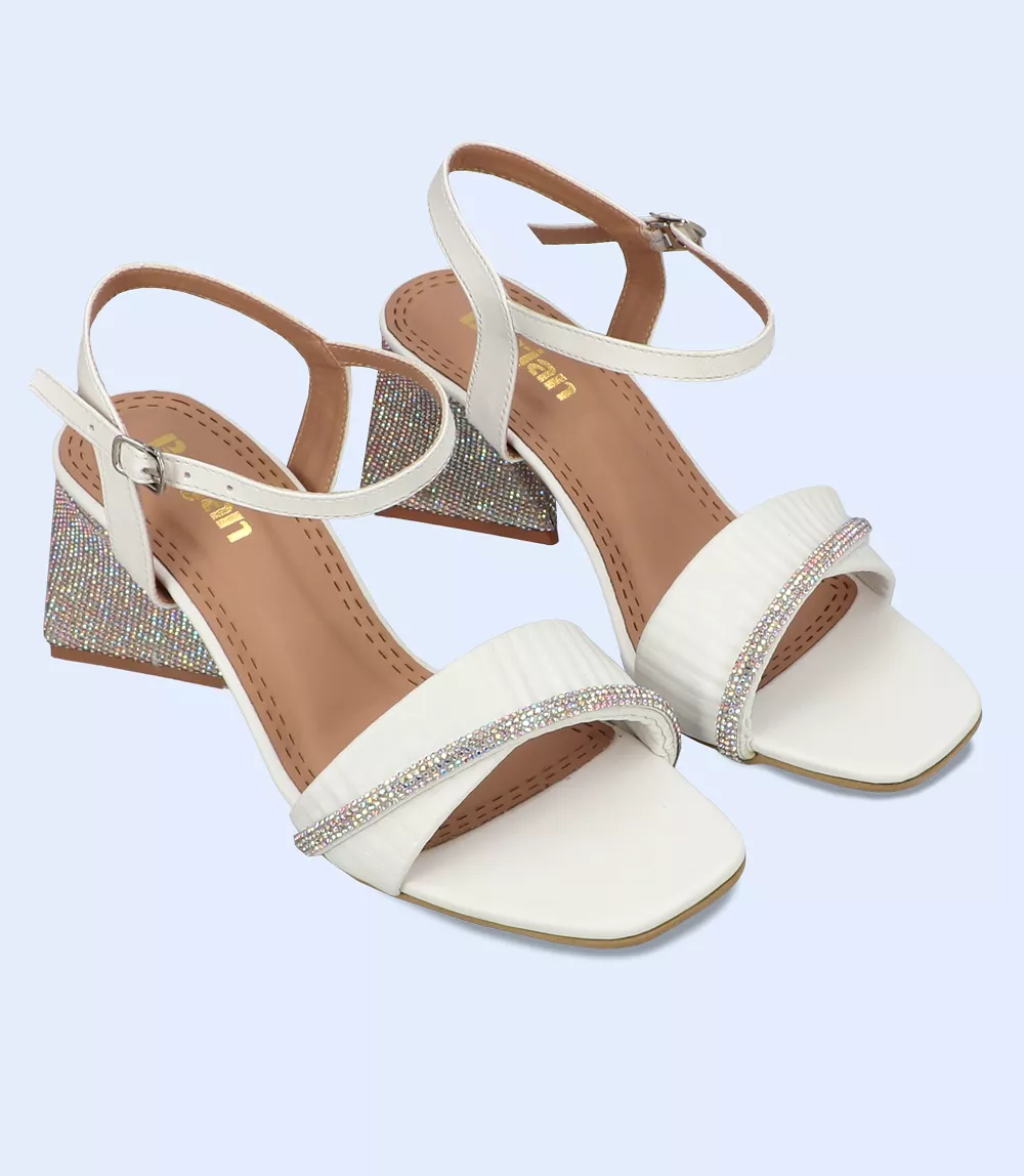 BW9662 white women sandal heels.