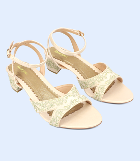 BW9687 Beige Gold Women Sandal Heels