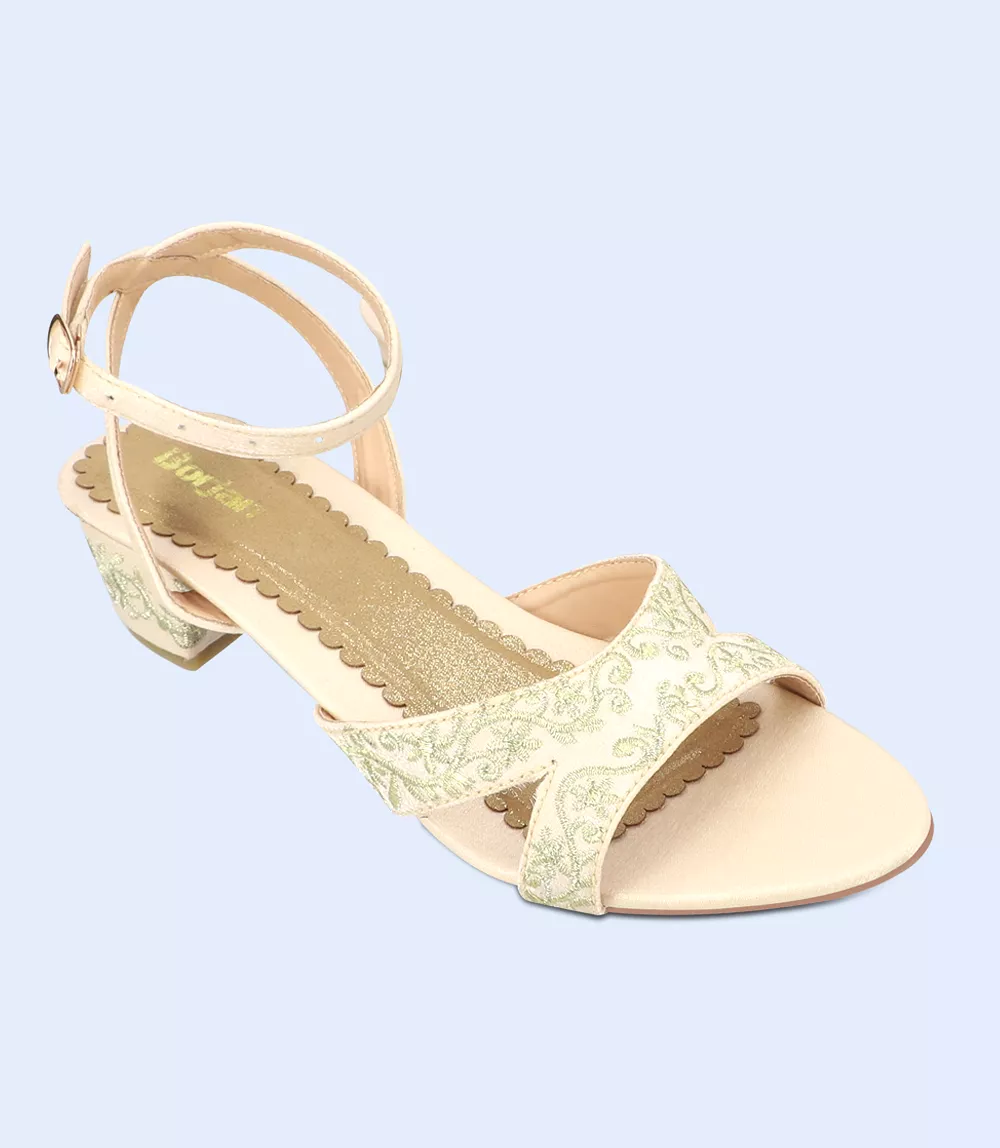 BW9687 Beige Gold Women Sandal Heels