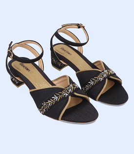 BW9688-BLACK/GOLD- Women Sandal Heel - Sandal Heels for Women in Black/Gold