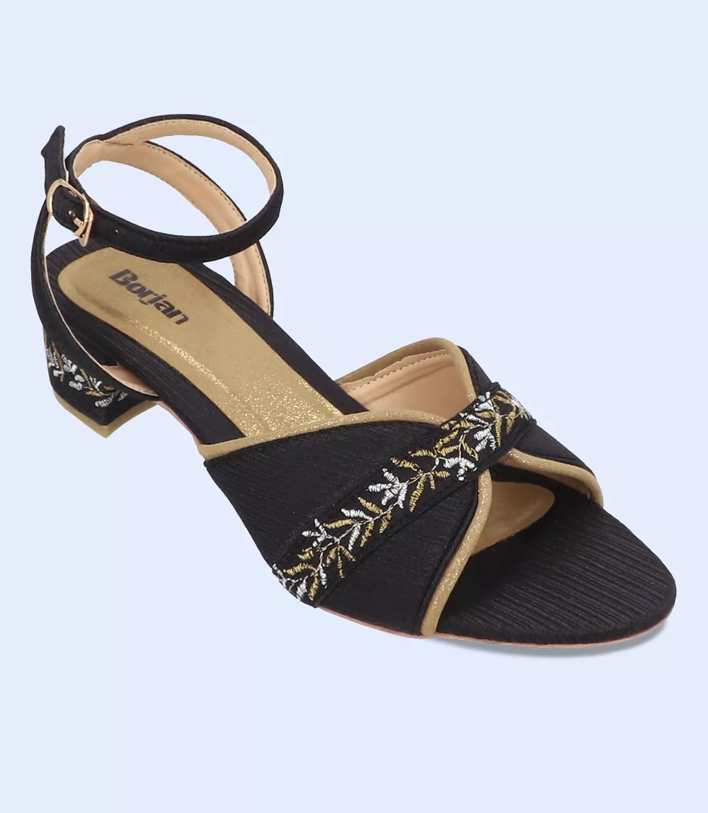 BW9688-BLACK/GOLD- Women Sandal Heel - Sandal Heels for Women in Black/Gold