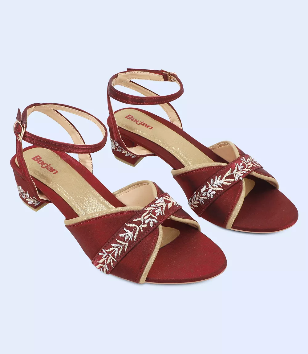 BW9688 Maroon Gold Women's Sandal Heels