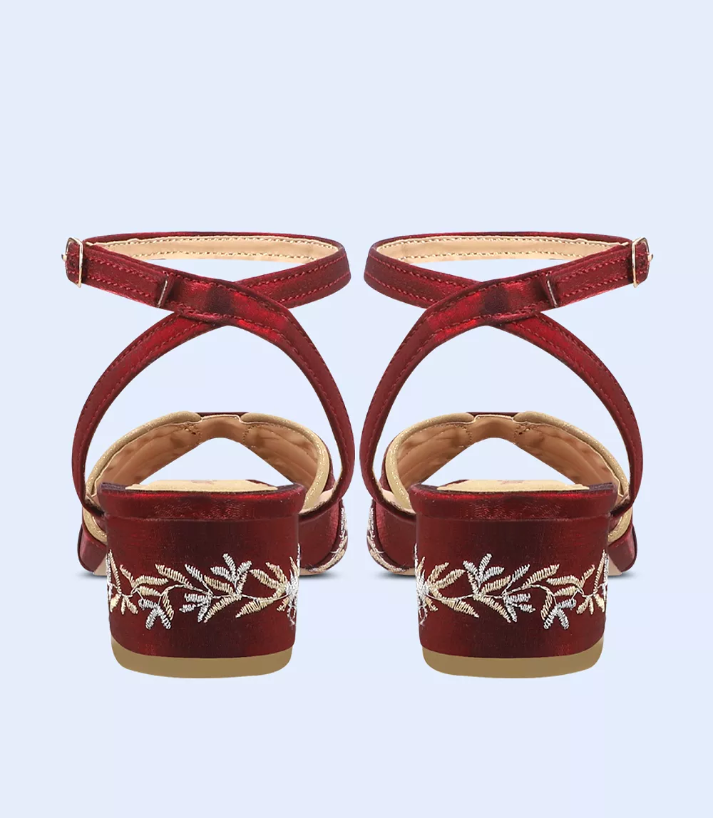 BW9688 Maroon Gold Women's Sandal Heels