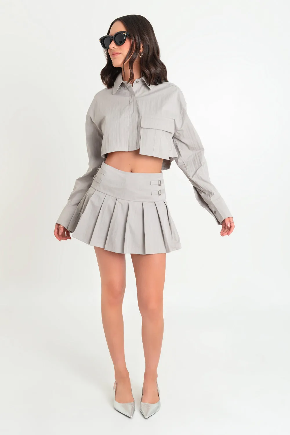 Long Sleeve Cropped Shirt with Pocket