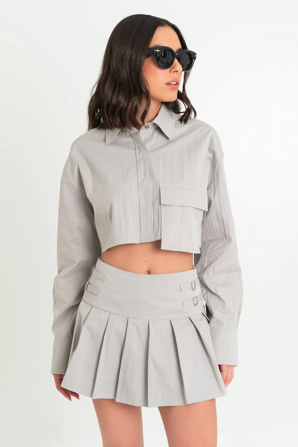 Long Sleeve Cropped Shirt with Pocket