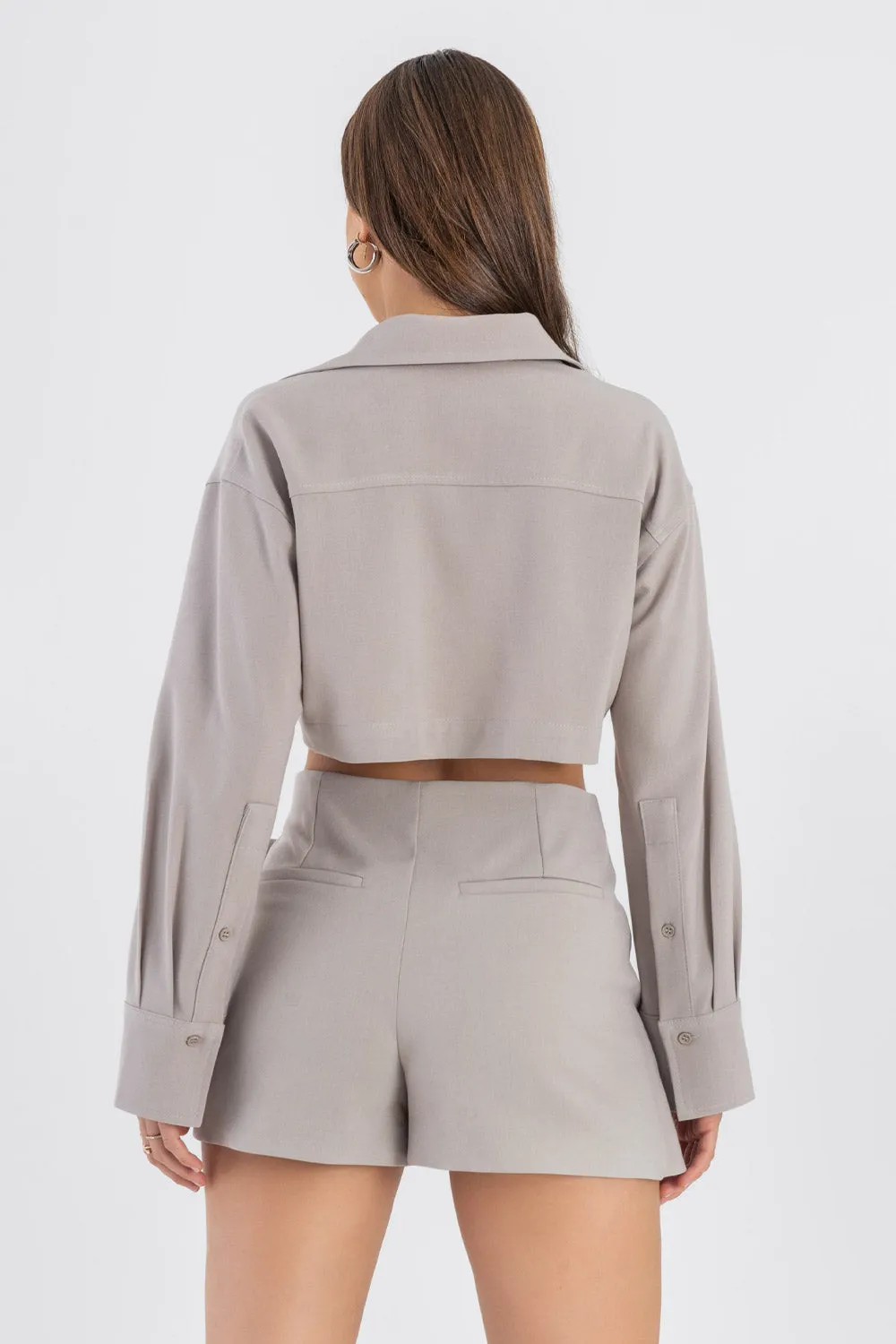 Zippered Long Sleeve Cropped Shirt