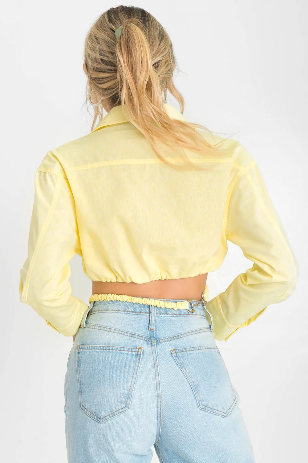 Cropped Long Sleeve Shirt with Waist Tie