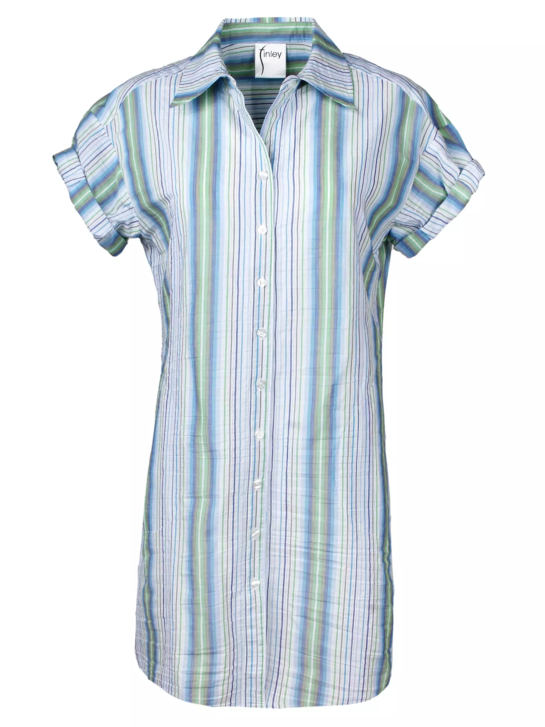 Camp Shirt Dress Blue Green Stripe