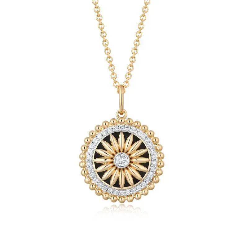 Black and Gold Enamel Burst Necklace - Capri