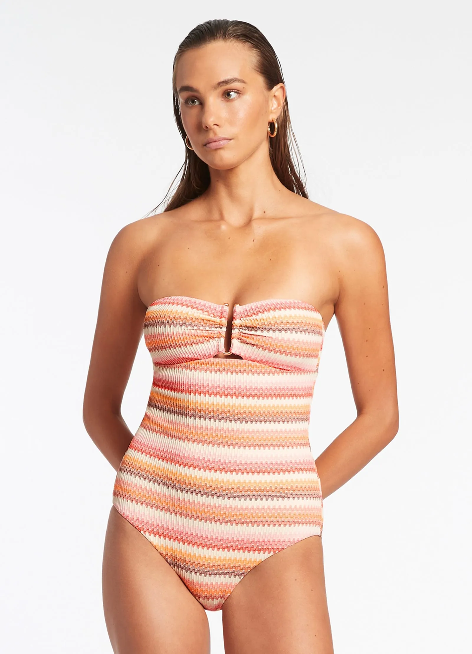 Capri Stripe Bandeau One Piece Swimsuit Candy Red