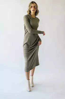 Carbondale Ribbed Midi Dress - Olive