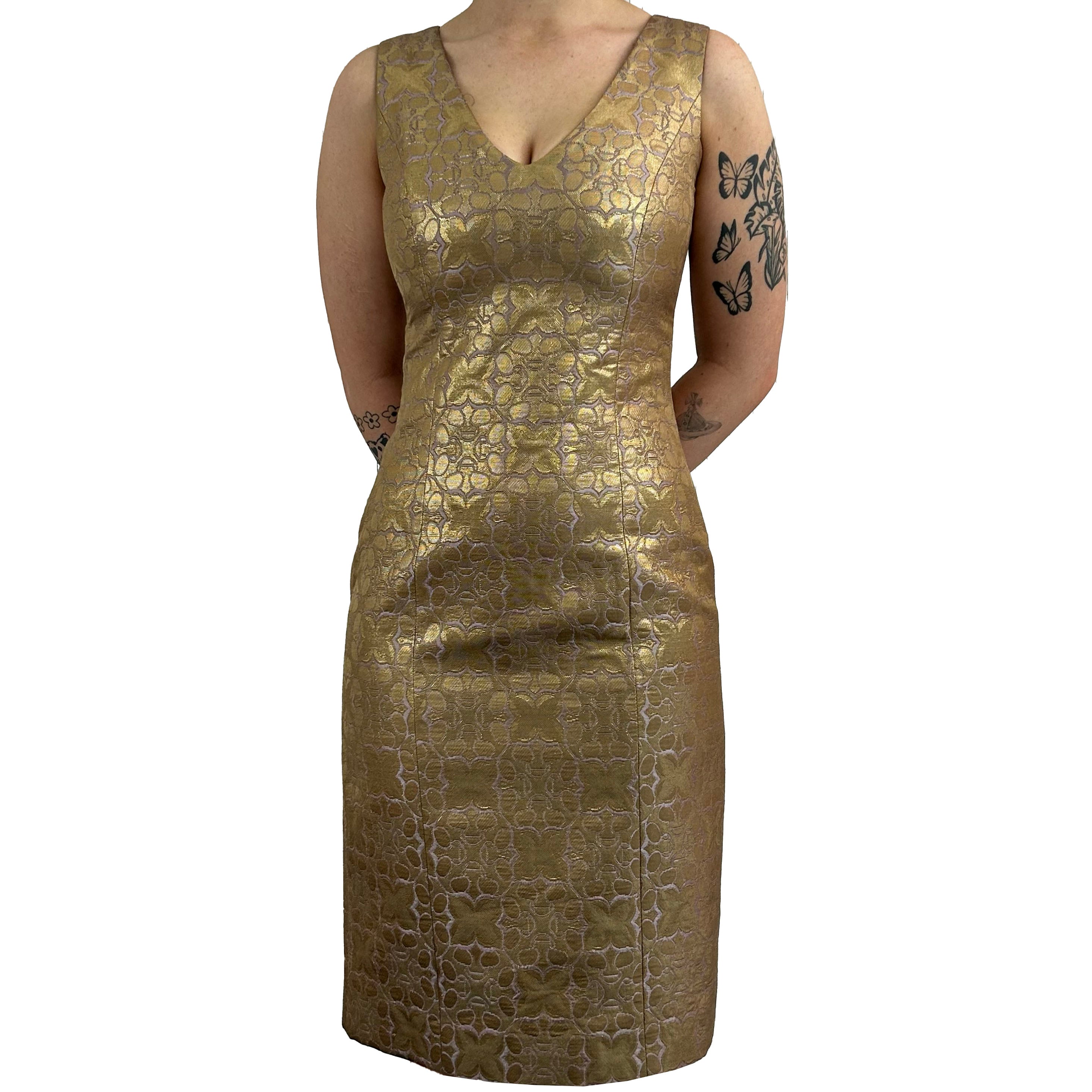 Carolina Herrera Brocade Shift Dress - Gold & Lilac, Size XS