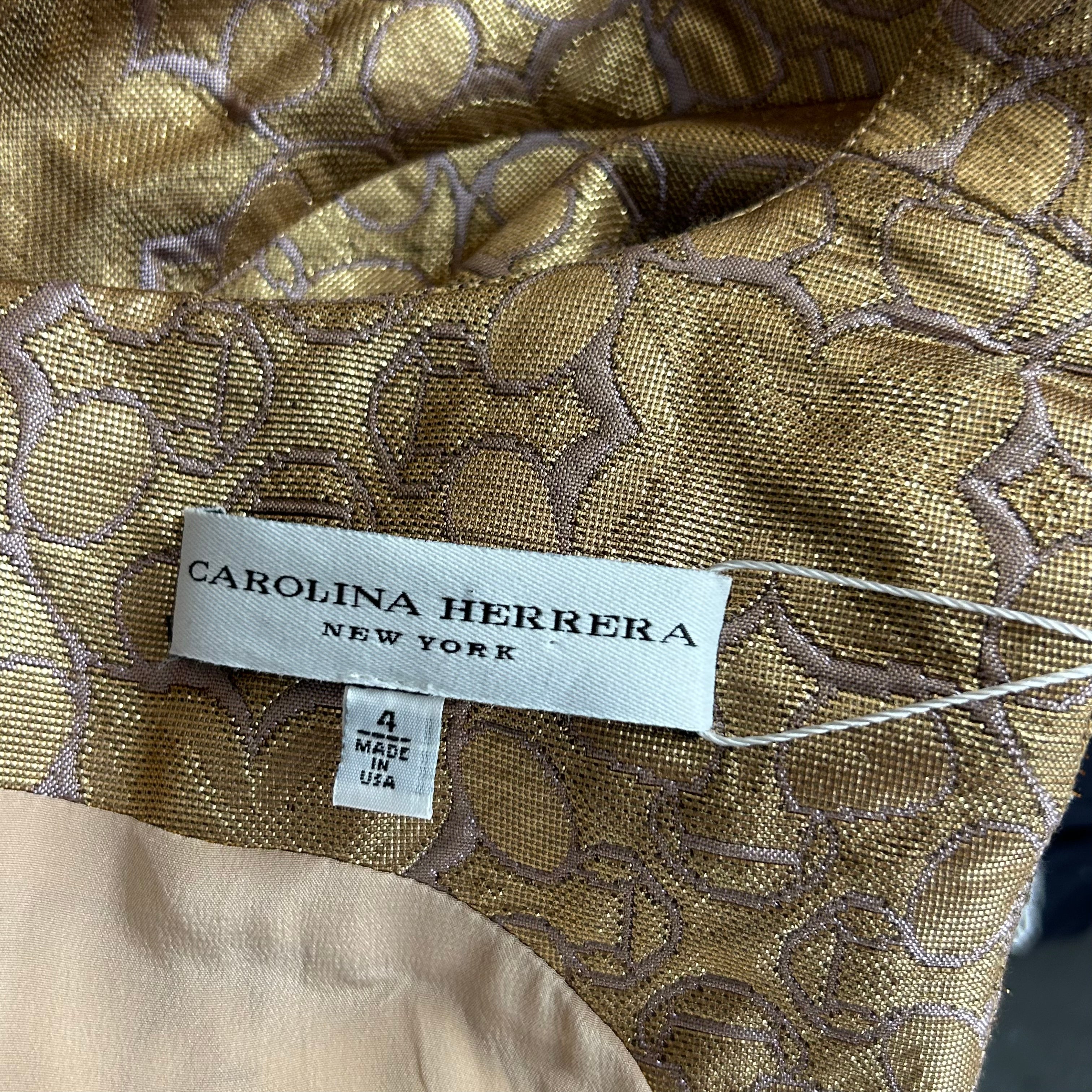 Carolina Herrera Brocade Shift Dress - Gold & Lilac, Size XS