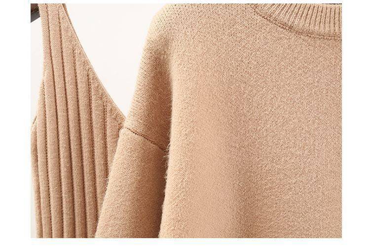 Cashmere Ribbed Knit Dress and Sweater Set