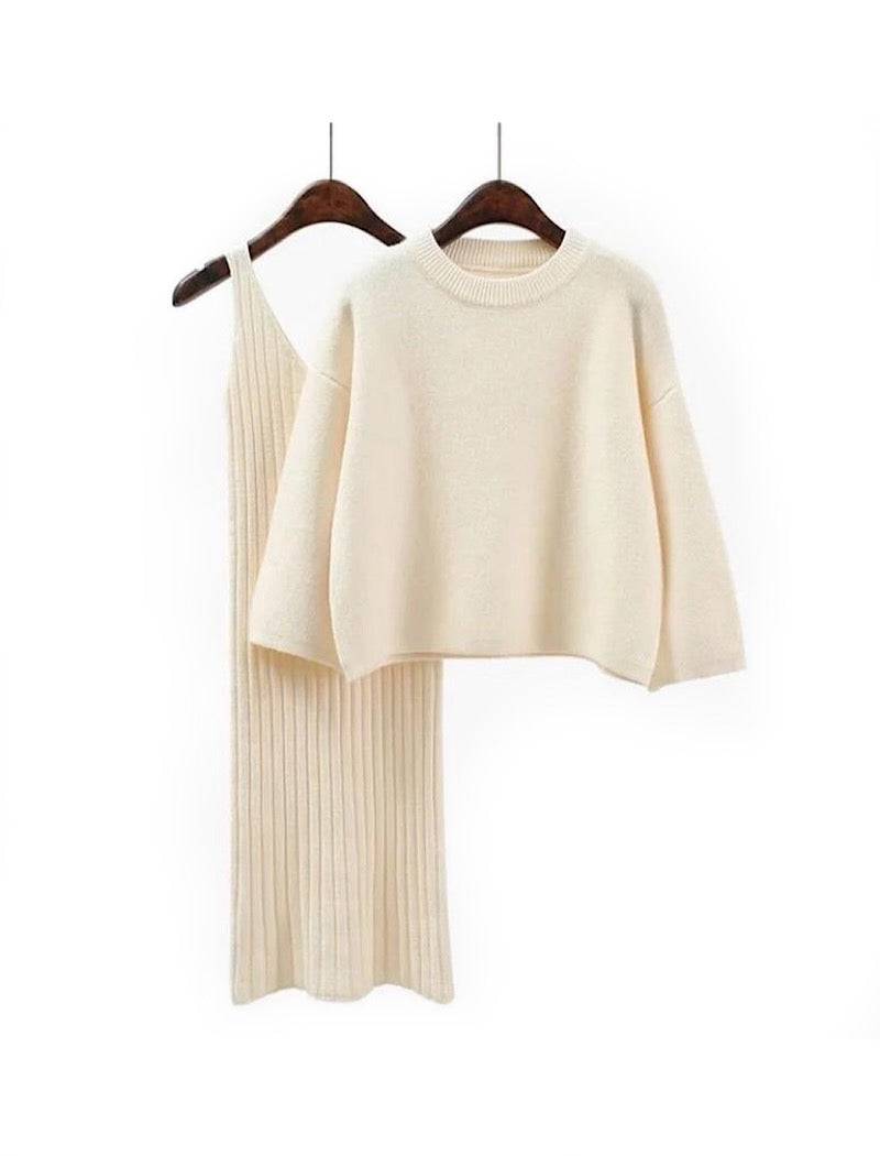 Cashmere Ribbed Knit Dress and Sweater Set