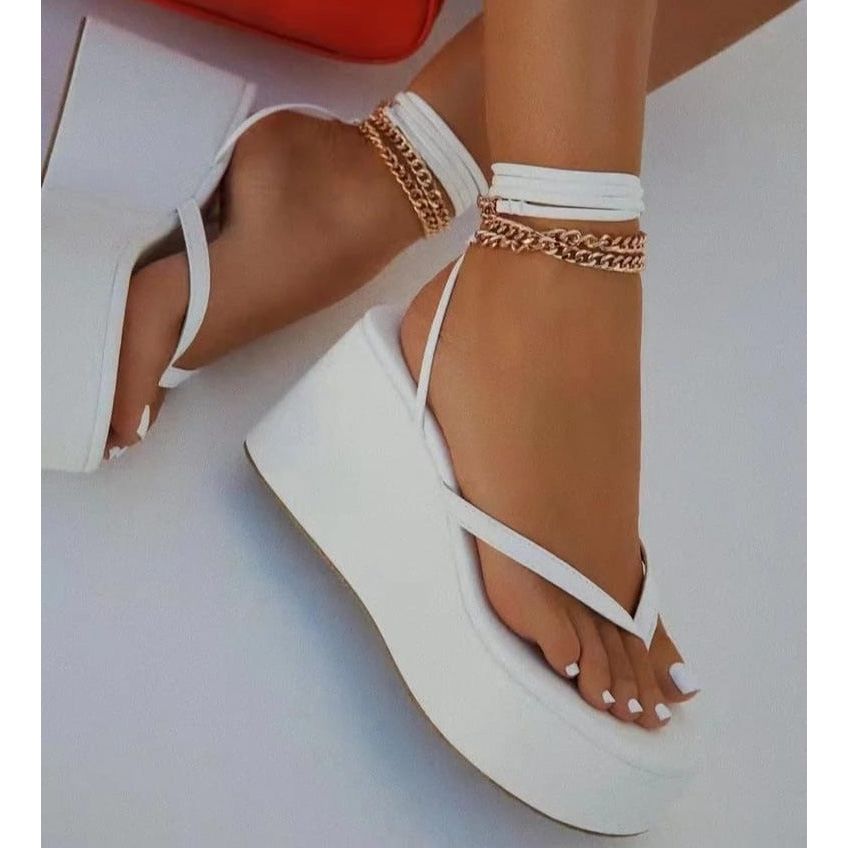 Chain Strap Wedge Sandals