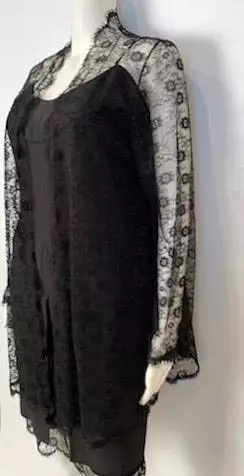 Chanel Vintage 01P Black Spaghetti Strap Dress with Lace Overlay Jacket - 2001 Spring Collection (US 2/4)