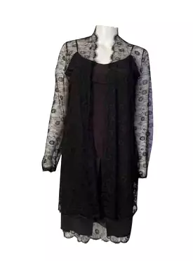 Chanel Vintage 01P Black Spaghetti Strap Dress with Lace Overlay Jacket - 2001 Spring Collection (US 2/4)