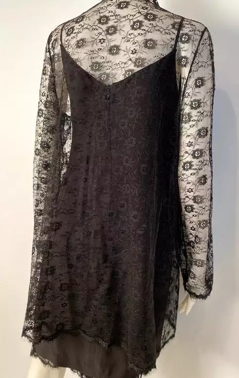 Chanel Vintage 01P Black Spaghetti Strap Dress with Lace Overlay Jacket - 2001 Spring Collection (US 2/4)