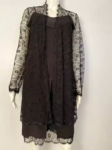 Chanel Vintage 01P Black Spaghetti Strap Dress with Lace Overlay Jacket - 2001 Spring Collection (US 2/4)