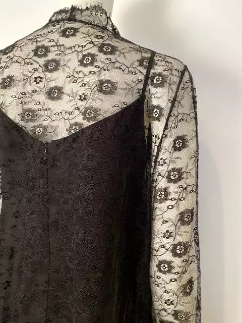 Chanel Vintage 01P Black Spaghetti Strap Dress with Lace Overlay Jacket - 2001 Spring Collection (US 2/4)