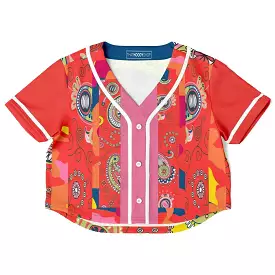 Chili Pepper Paisley Cropped Button Front Jersey