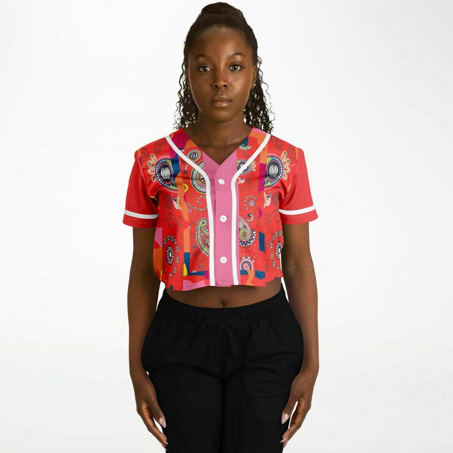 Chili Pepper Paisley Cropped Button Front Jersey