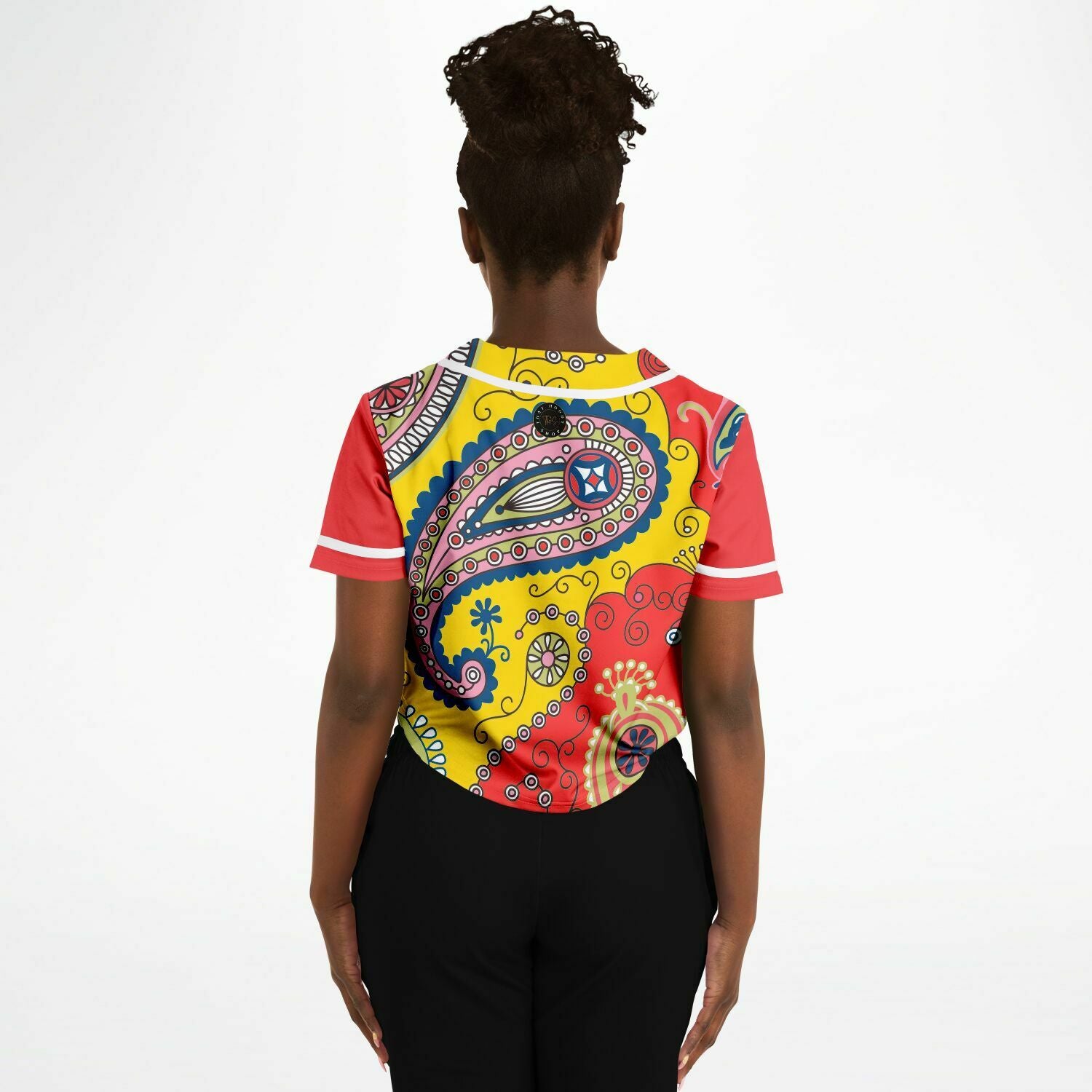 Chili Pepper Paisley Cropped Button Front Jersey