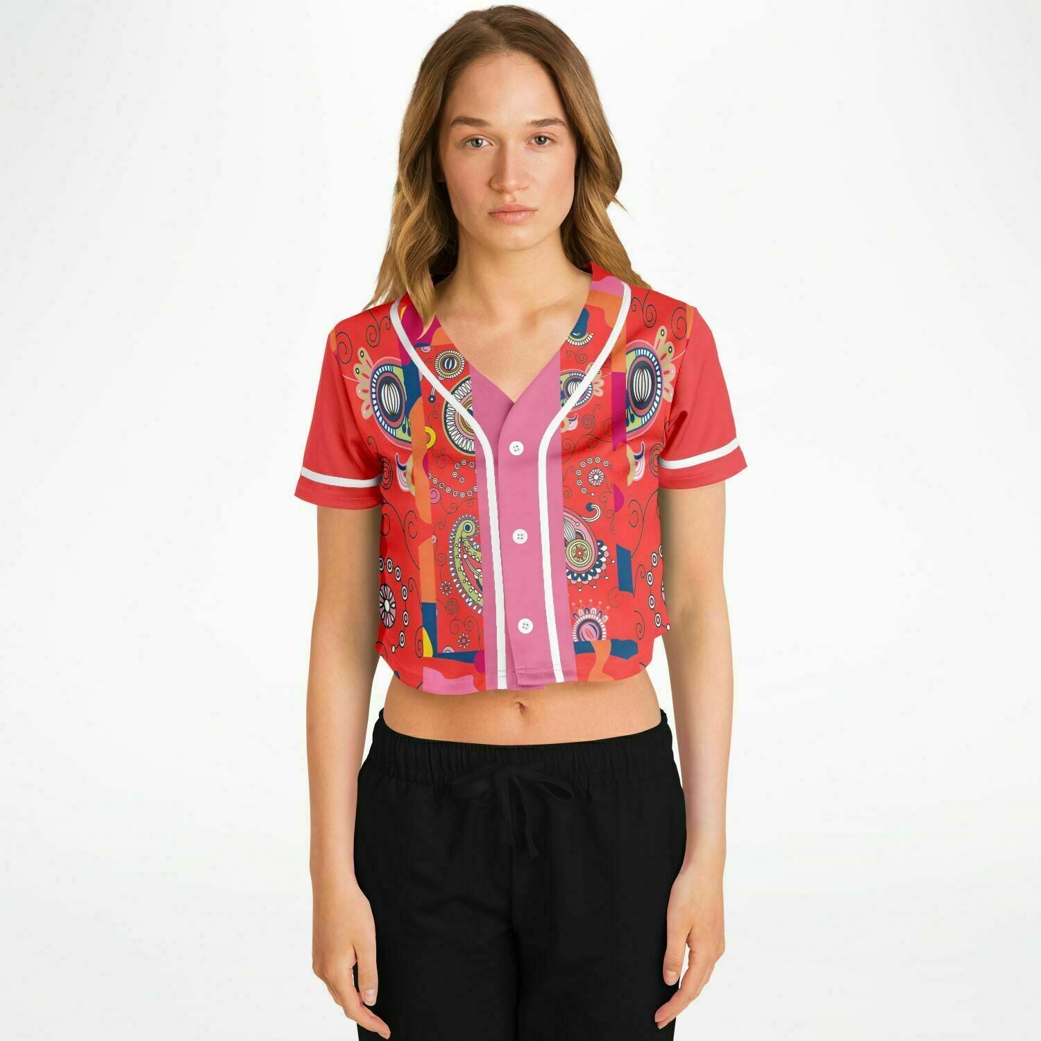 Chili Pepper Paisley Cropped Button Front Jersey