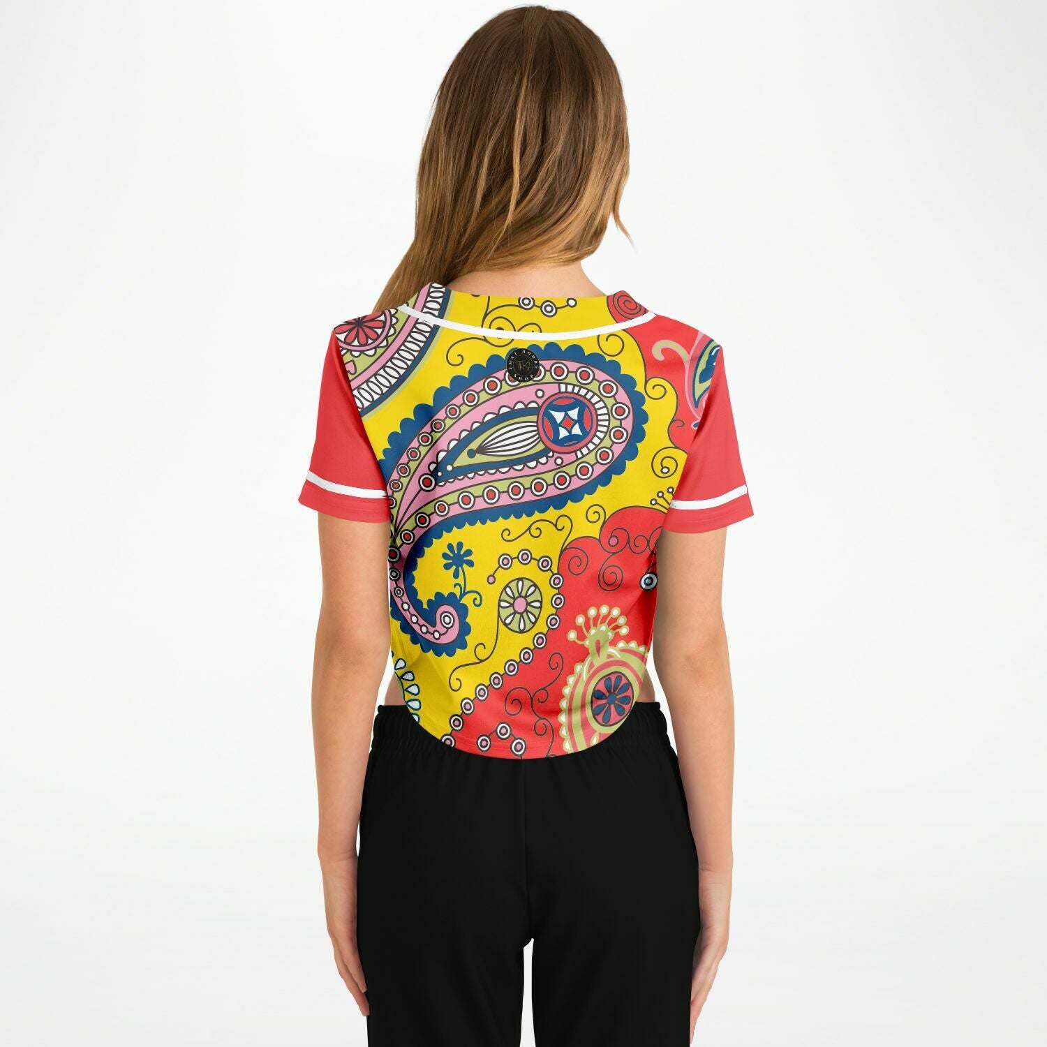 Chili Pepper Paisley Cropped Button Front Jersey