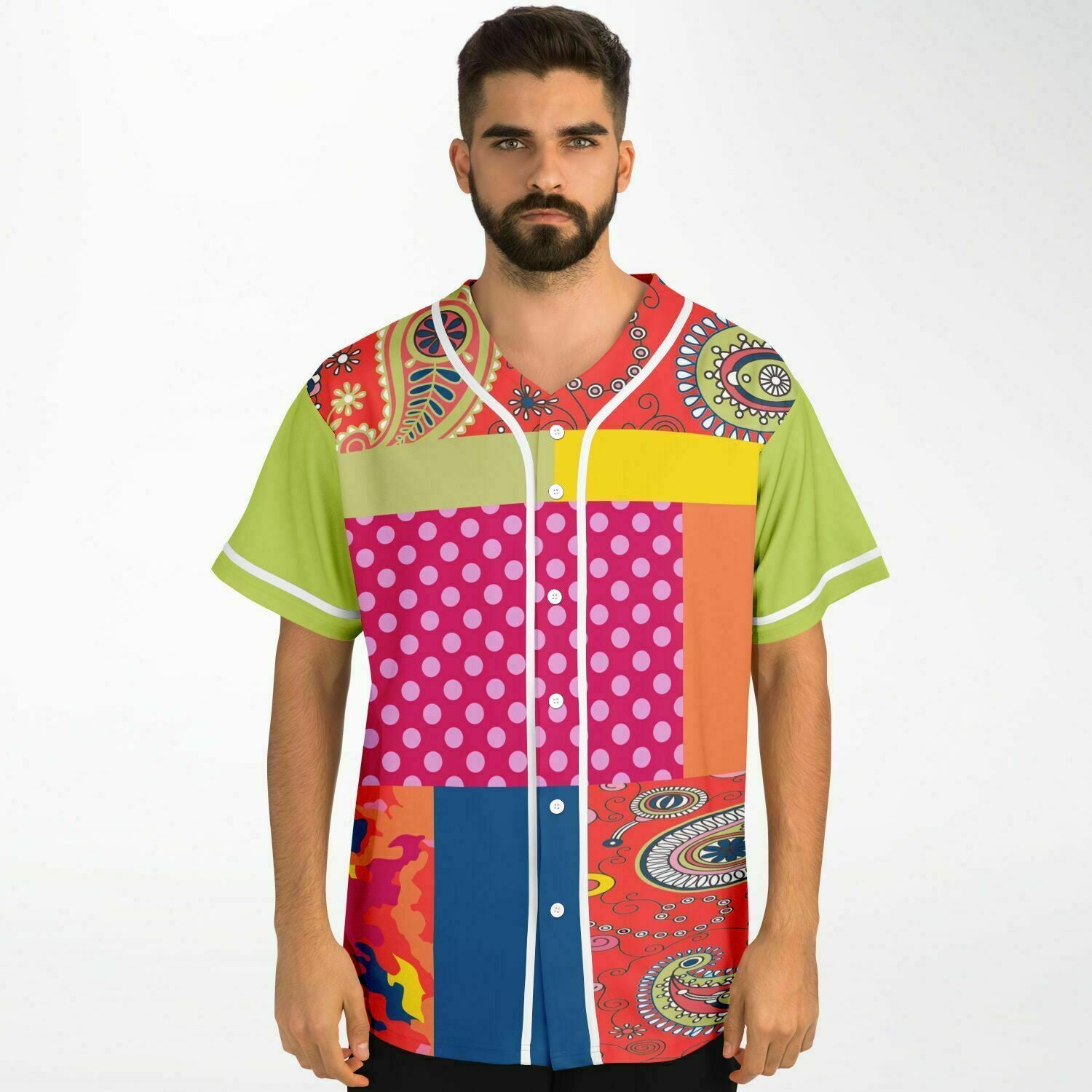 Chili Pepper Patchwork Button Front Jersey - Result: Chili Pepper Patchwork Button Up Jersey