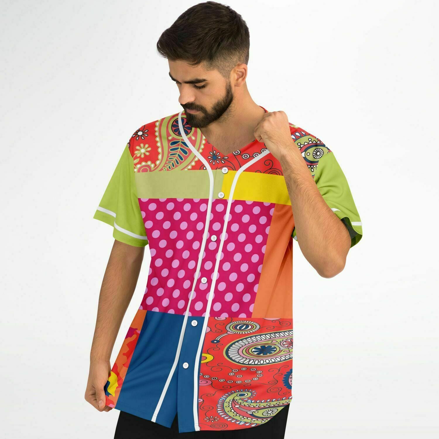 Chili Pepper Patchwork Button Front Jersey - Result: Chili Pepper Patchwork Button Up Jersey