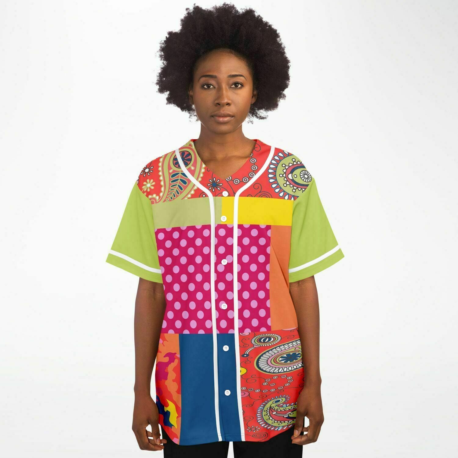 Chili Pepper Patchwork Button Front Jersey - Result: Chili Pepper Patchwork Button Up Jersey