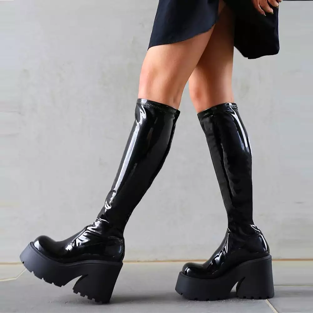 Chunky High Heels Platform Women Boots - Goth Black - Brand Design - Fashion - Luxury - Shoes - Boots - Women