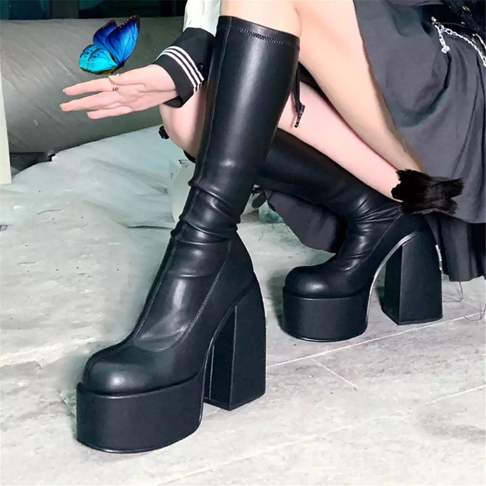 Chunky High Heels Platform Women Boots - Goth Black - Brand Design - Fashion - Luxury - Shoes - Boots - Women