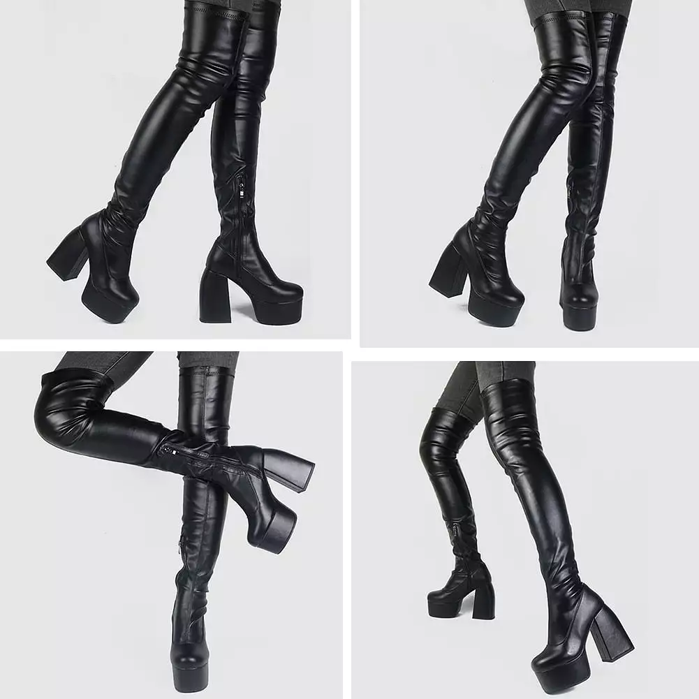 Chunky High Heels Platform Women Boots - Goth Black - Brand Design - Fashion - Luxury - Shoes - Boots - Women